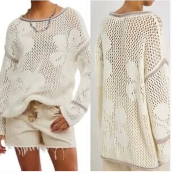 Free People hidden tropics knit long sleeve tunic sweater size M - Picture 1 of 8